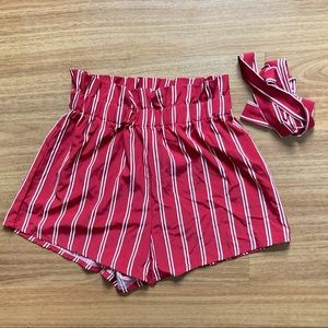 Striped Self-Tie Shorts